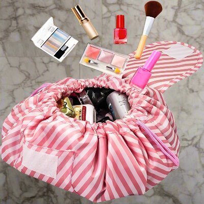 Trousse de maquillage - WomenCosmeticBag™ - Rayure Rose - ElieRangement